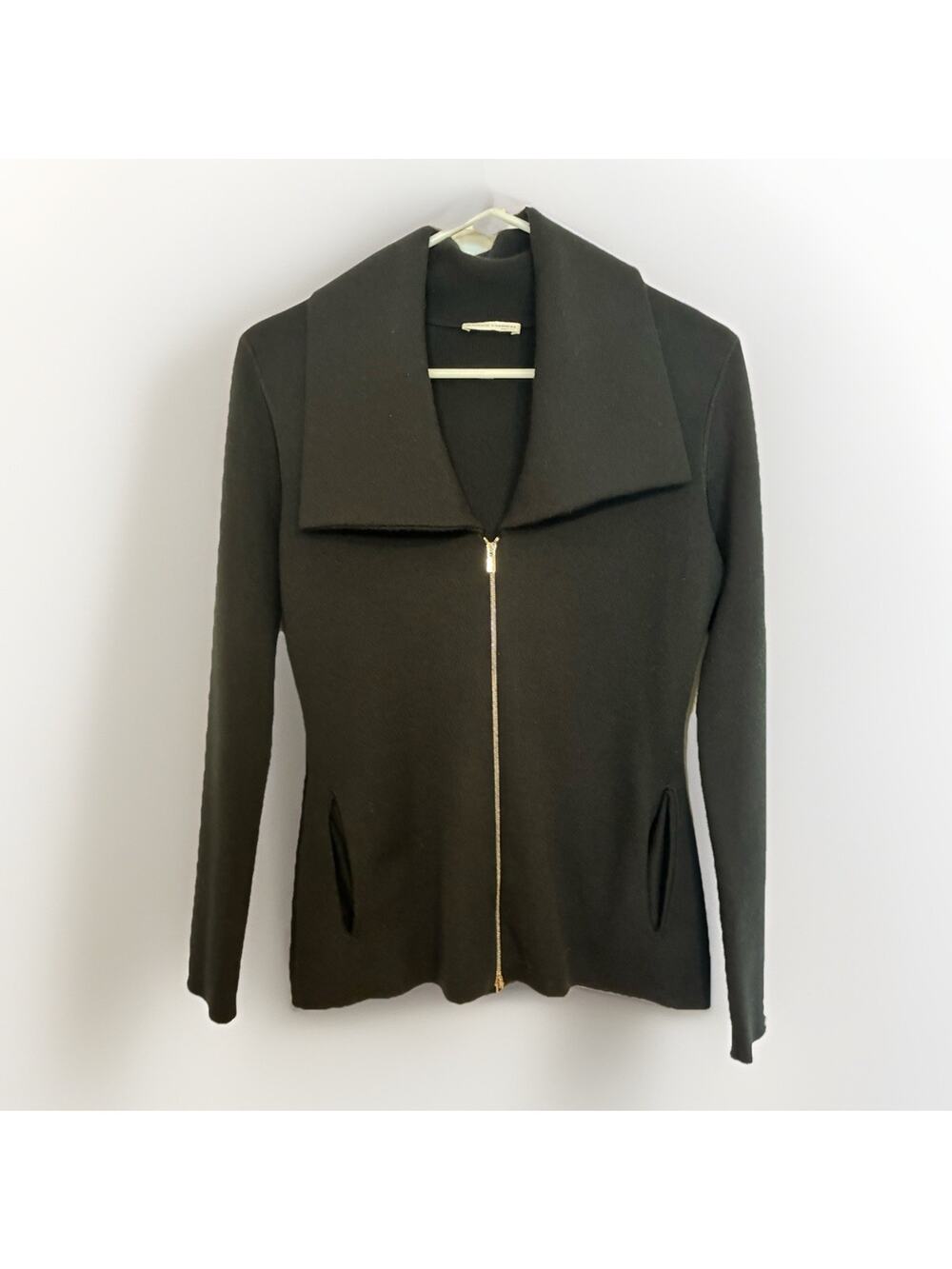 Manrico Cashmere Black Shawl Collar 100% Cashmere Full Zip Cardigan Small Italy